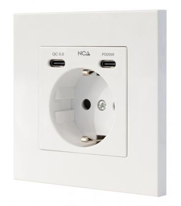 Nanocable Base de enchufe de pared tipo schuko con 2 USB-C PD - Max. 3.4A, Blanco