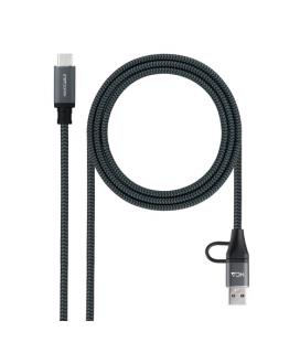 Nanocable Cable USB 3.2 Gen2x2 20Gbps 5A/100W, USB-C+USB-A/M a USB-C/M, Gris/Negro, 2m