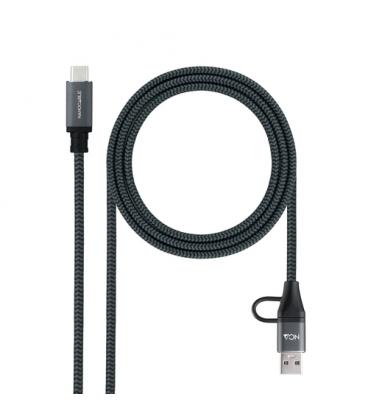 Nanocable Cable USB 3.2 Gen2x2 20Gbps 5A/100W, USB-C+USB-A/M a USB-C/M, Gris/Negro, 3m