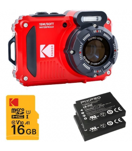 Pack cámara digital kodak pixpro wpz2rd6 + 2 baterías + 1 microsd/ 16mp/ zoom óptico 4x/ rojo