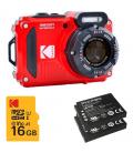 Pack cámara digital kodak pixpro wpz2rd6 + 2 baterías + 1 microsd/ 16mp/ zoom óptico 4x/ rojo