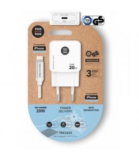 Cargador de pared tech one tech tec2222/ 1xusb tipo-c + cable lightning/ 20w/ blanco