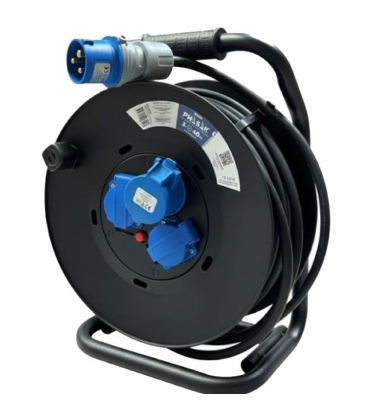 Regleta enrollable phasak bn 3478/ 2 tomas de corriente/ 1 enchufe industrial 2p+tt/ cable 40m/ negro y azul
