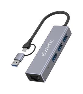 Ewent EW1159 hub de interfaz USB 3.2 Gen 1 (3.1 Gen 1) Type-A + Type-C 5000 Mbit/s Gris