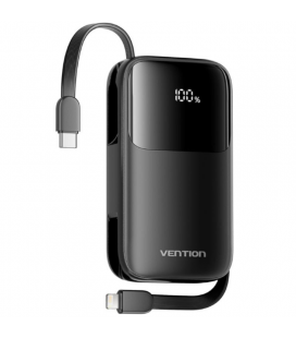 Powerbank 10000mah vention i11ba/ 22.5w/ negra/ incluye cable usb tipo-c y lightning