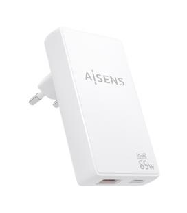 Cargador de pared gan aisens asch-65w2p076-w/ 1xusb tipo-c/ 1xusb/ 65w/ blanco