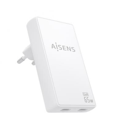 Cargador de pared gan aisens asch-65w2p077-w/ 2xusb tipo-c/ 65w/ blanco