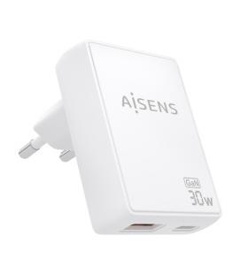Cargador de pared gan aisens asch-30w2p074-w/ 1xusb tipo-c/ 1xusb/ 30w/ blanco