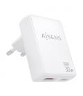 Cargador de pared gan aisens asch-30w2p074-w/ 1xusb tipo-c/ 1xusb/ 30w/ blanco