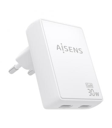 Cargador de pared gan aisens asch-30w2p075-w/ 2xusb tipo-c/ 30w/ blanco