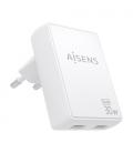 Cargador de pared gan aisens asch-30w2p075-w/ 2xusb tipo-c/ 30w/ blanco