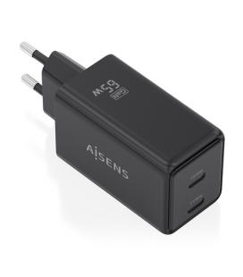 Cargador de pared gan aisens asch-65w2p079-bk/ 2xusb tipo-c/ 65w/ negro