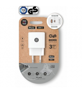 Cargador de pared tech one tech tec2412/ 1xusb tipo-c/ 1xusb/ 12w/ blanco