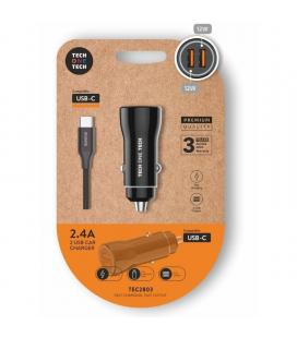 Cargador de coche tech one tech tec2803/ 2xusb + cable usb tipo-c/ 12w