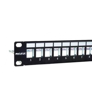 Panel frontal rack 19 pulgadas phasak para 24 conectores 1u con org. de cables ftp negro