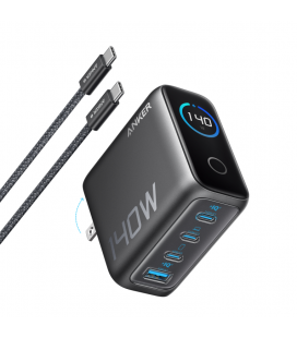 CARGADOR DE PARED ANKER 140W 4 PUERTOS PD 3.1 CON CABLE USB-C NEGRO