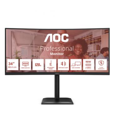 Monitor profesional ultraparonámico curvo aoc cu34e4cv 34'/ wqhd/ multimedia/ regulable en altura/ negro