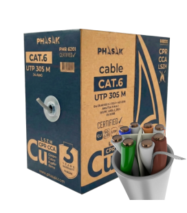 Bobina cable red phasak utp cat.6 lszh certificacion cpr (ignifugo) cca 305m gris
