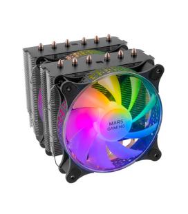 Mars Gaming MCPU-XT Negro Disipador CPU Doble Torre Refrigeración 6 Heatpipes HCT TDP 300W 2 Ventiladores ARGB PWM 12cm