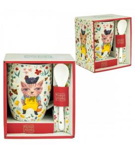 Taza con cuchara enesco el gato campestre