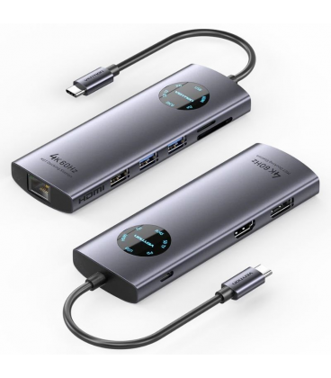 Docking usb tipo-c vention tquhb/ 1xhdmi 4k/ 1xdisplayport/ 3xusb/ 1xrj45/ 1xusb tipo-c pd/ 1xlector tarjetas/ gris