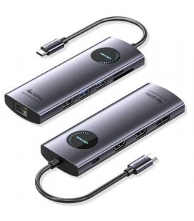 Docking usb tipo-c vention tqwhb/ 2xhdmi 4k/ 1xdisplayport/ 3xusb/ 1xusb tipo-c pd/ 1xrj45/ 1xlector tarjetas/ gris