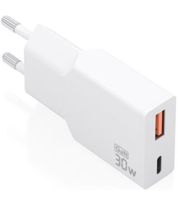 Cargador de pared gan aisens a110-1002/ 1xusb tipo-c/ 1xusb/ 30w/ blanco