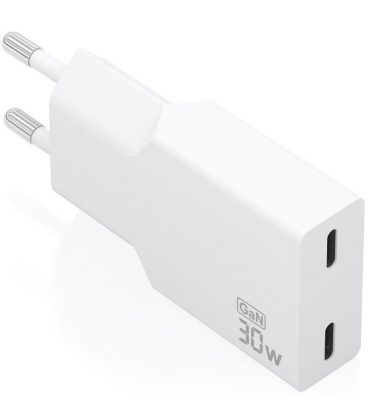 Cargador de pared gan aisens a110-1003/ 2xusb tipo-c/ 30w/ blanco