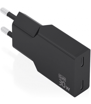 Cargador de pared gan aisens a110-1006/ 2xusb tipo-c/ 30w/ negro