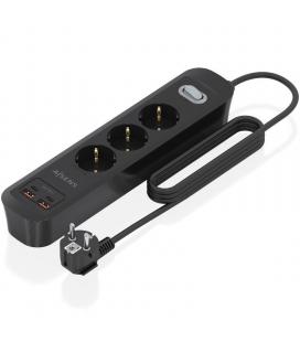 Regleta con interruptor aisens asps-2a2c11-bk/ 3 tomas de corriente/ 2 usb - 2 usb tipo-c/ cable 1.4m/ negro