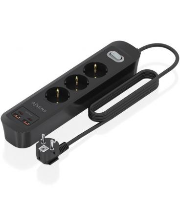 Regleta con interruptor aisens asps-2a2c11-bk/ 3 tomas de corriente/ 2 usb - 2 usb tipo-c/ cable 1.4m/ negro