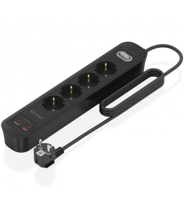 Regleta con interruptor aisens asps-2a2c13-bk/ 4 tomas de corriente/ 2 usb - 2 usb tipo-c/ cable 1.4m/ negro