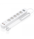 Regleta con interruptor aisens asps-2a2c14-w/ 5 tomas de corriente/ 2 usb - 2 usb tipo-c/ cable 1.4m/ blanco