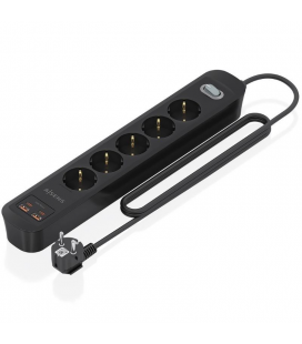 Regleta con interruptor aisens a154-0536/ 5 tomas de corriente/ 2 usb - 2 usb tipo-c/ cable 1.4m/ negro