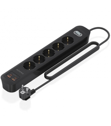Regleta con interruptor aisens a154-0536/ 5 tomas de corriente/ 2 usb - 2 usb tipo-c/ cable 1.4m/ negro