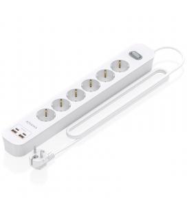 Regleta con interruptor aisens asps-2a2c16-w/ 6 tomas de corriente/ 2 usb - 2 usb tipo-c/ cable 1.4m/ blanco