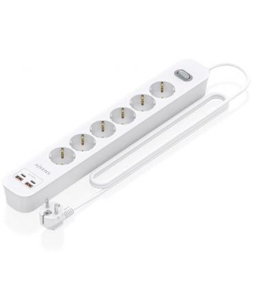 Regleta con interruptor aisens asps-2a2c16-w/ 6 tomas de corriente/ 2 usb - 2 usb tipo-c/ cable 1.4m/ blanco