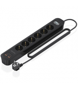 Regleta con interruptor aisens asps-2a2c17-bk/ 6 tomas de corriente/ 2 usb - 2 usb tipo-c/ cable 1.4m/ negro