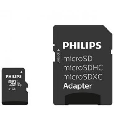 Tarjeta memoria micro sdxc philips 64gb clase 10 + adaptador sd