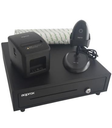 Pack approx apppospack4180lan cajón portamonedas/ impresora térmica/ lector de códigos y rollos térmicos