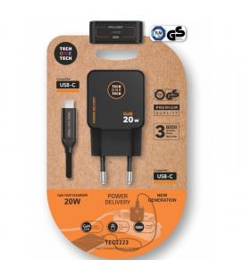 Cargador de pared gan tech one tech tec2223/ 1xusb tipo-c + cable usb tipo-c/ 20w/ negro