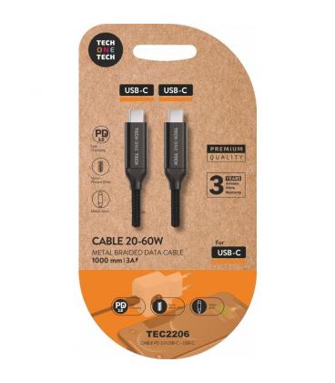 Cable usb 2.0 tipo-c tech one tech tec2206/ usb tipo-c macho - usb tipo-c macho/ hasta 60w/ 480mbps/ 1m/ negro