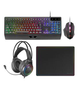 Kit teclado + raton mars gaming mcp124profr rgb negro + auriculares y alfombrilla frances