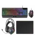 Kit teclado + raton mars gaming mcp124profr rgb negro + auriculares y alfombrilla frances