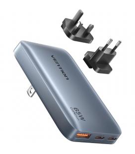 Cargador de pared universal gan para viaje vention fcbh0/ 2xusb tipo-c/ 1x usb/ 65w