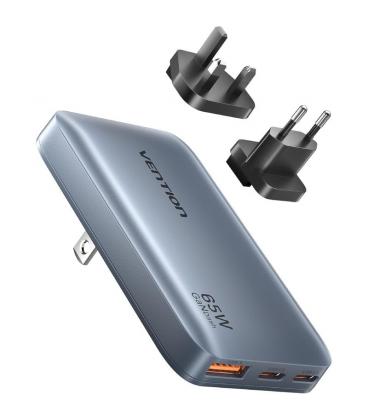 Cargador de pared universal gan para viaje vention fcbh0/ 2xusb tipo-c/ 1x usb/ 65w