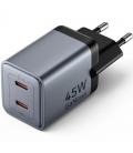 Cargador de pared gan vention fcdh0-eu/ 2xusb tipo-c/ 45w