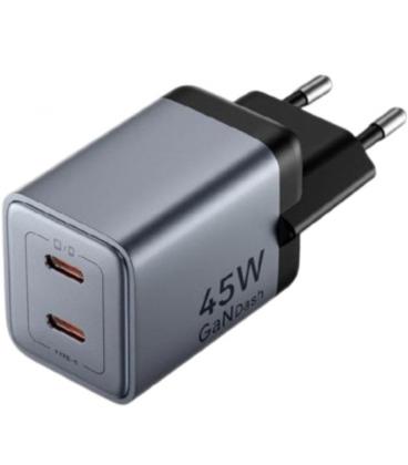 Cargador de pared gan vention tz-fcdh0-eu/ 2xusb tipo-c + cable usb tipo-c/ 45w