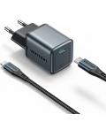 Cargador de pared gan vention tz-fevh0-eu/ 1xusb tipo-c + cable lightning/ 20w