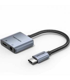 Adaptador audio vention bigha/ usb tipo-c macho - jack 3.5 hembra/ usb tipo-c pd hembra/ gris